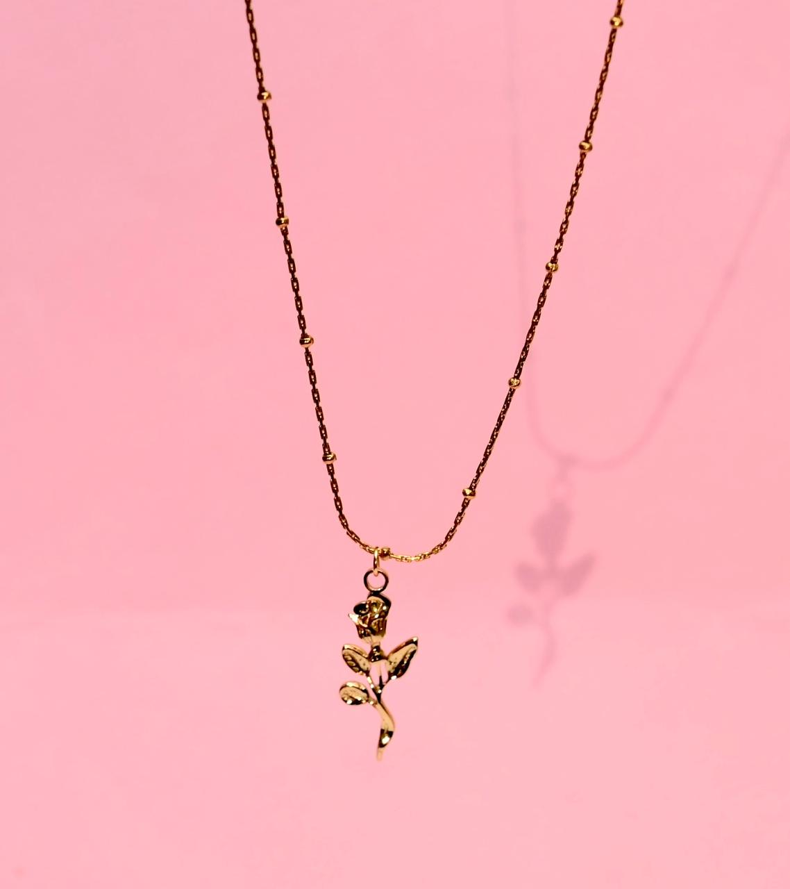Gold Rose Charm Necklace